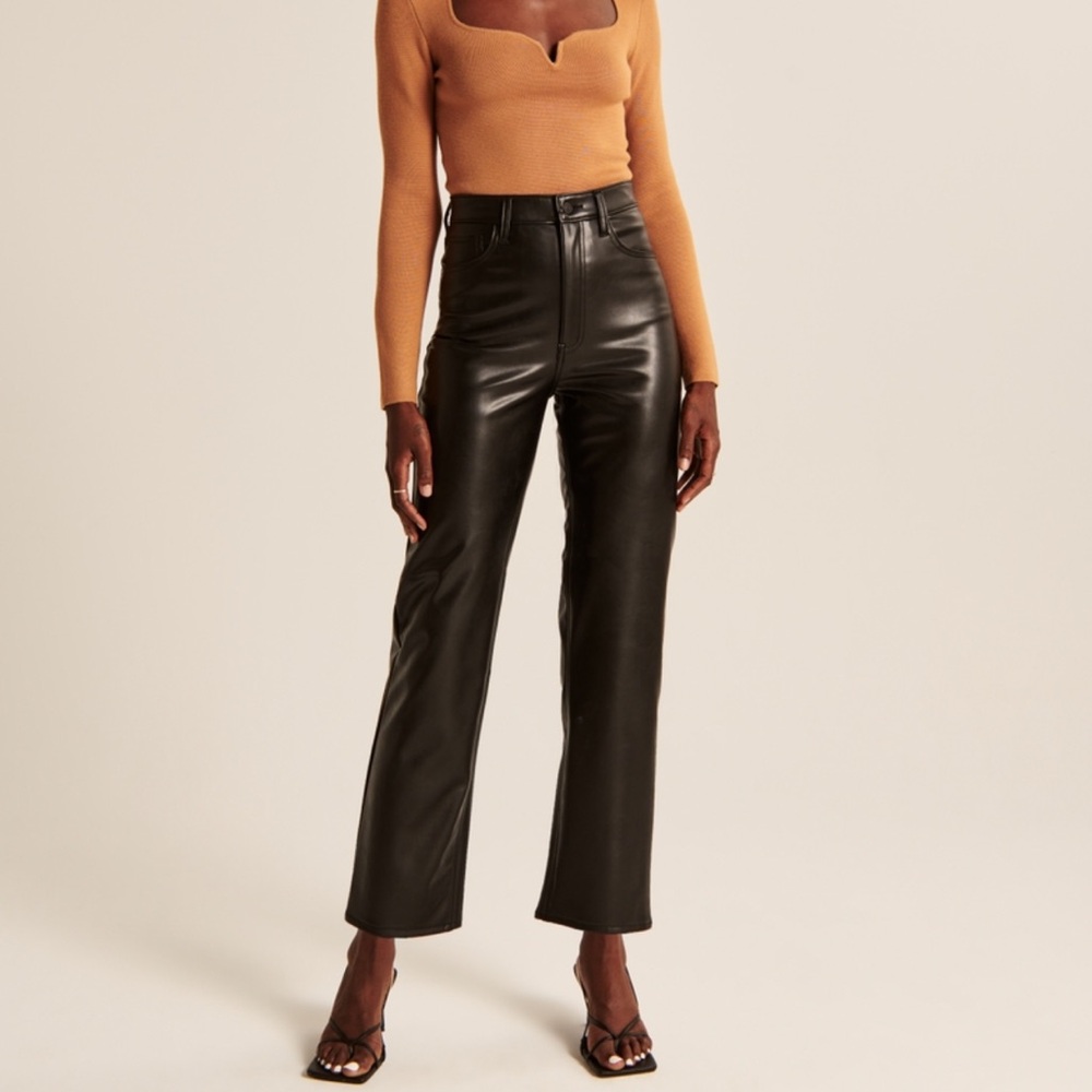 Abercrombie & Fitch Ankle Straight Ultra High Rise Vegan Faux Leather Pant